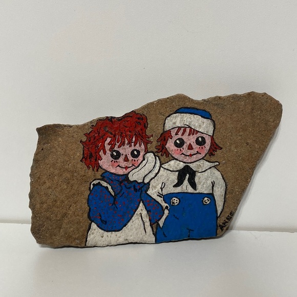 Art | Hand Painted Raggedy Ann And Andy Rock Signed Anne | Poshmark